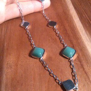 Green Aventurine Stainless Steel Station Necklace